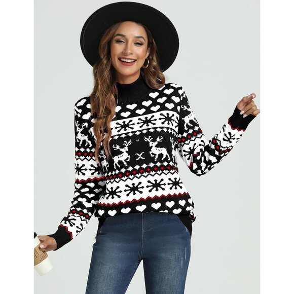 Women's Christmas Sweater Viscose Polyester Snowflake Reindeer Long Sleeve - Picture 3 of 6